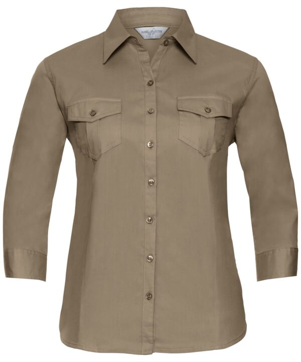 Russell Collection Women's roll-sleeve ¾ sleeve shirt